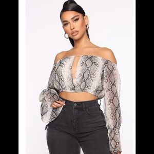 Fashion nova snake print off the shoulder mesh crop top. Size medium!